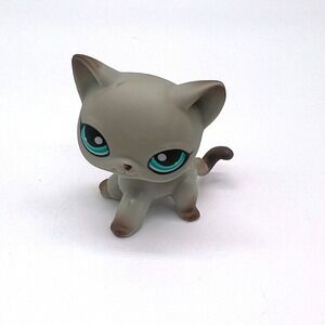 Hasbro Littlest Pet Shop Grey Egyptian Shorthair Cat 391 Authentic LPS Blue Eyes